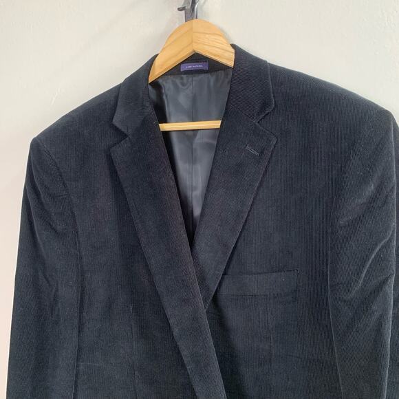 Stafford 48 Reg Classic Black Corduroy Sport Coat Blazer Jacket Elbow Patches - Picture 7 of 16